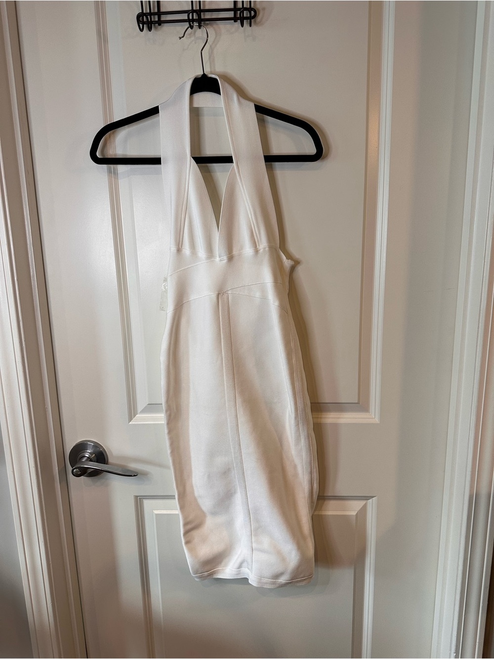 White Halter Bandage Bodycon Midi Dress Deep V Neck Size Large
